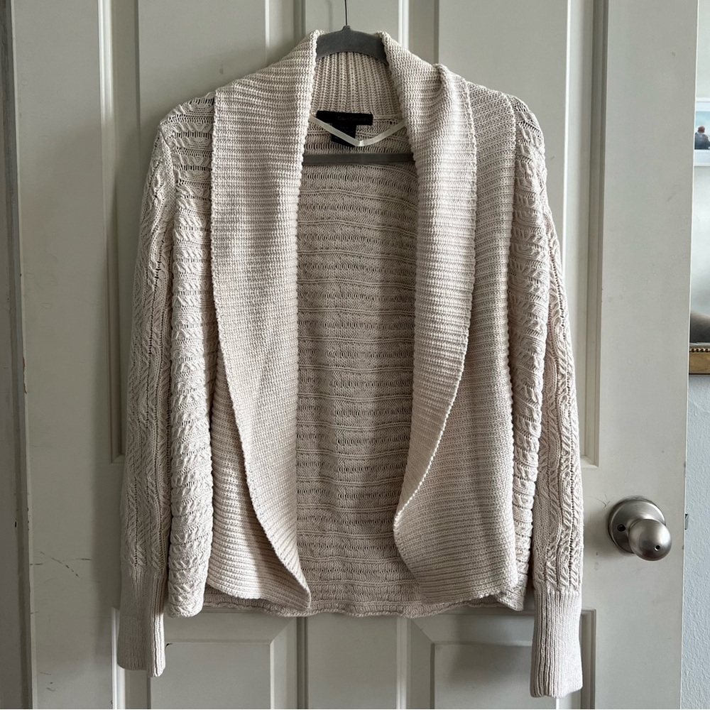 CALVIN KLEIN | Open Front Cable Knit Cardigan Sweater in Cream